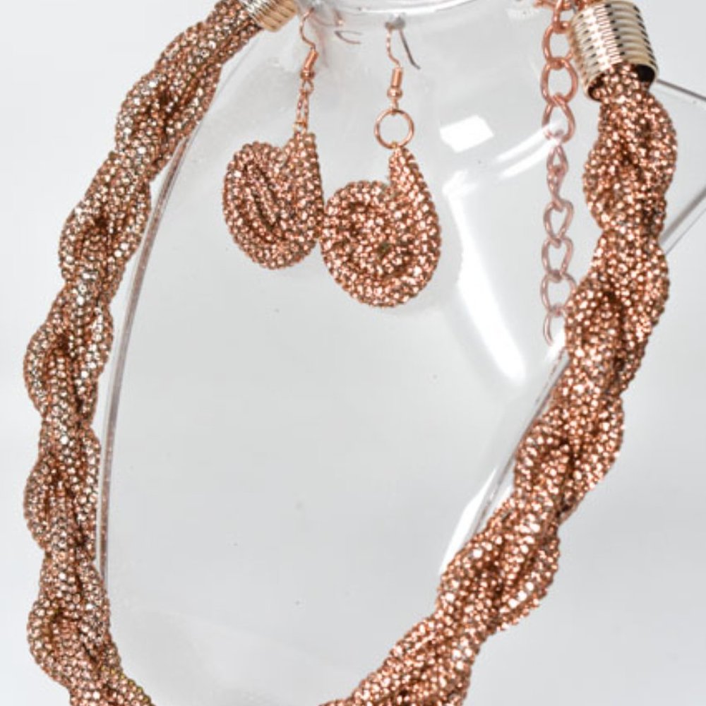 Champagne Braided Pave Rhinestone & Earring Set - Picture 9 of 12